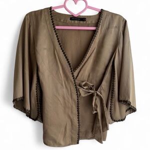 Vintage Brown Wrap Blouse with Tie